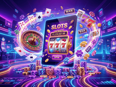 Magical fantasy universe with glowing gaming elements and purple galactic clouds